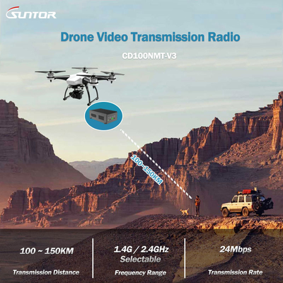 CD100NMT เครื่องส่ง COFDM ระยะไกลสําหรับ UAV / Drone, การออกแบบ MIMO แอนเทนน่าคู่, สูงถึง 150 กม.